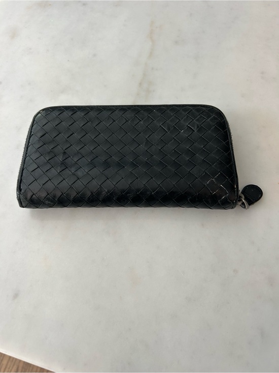 Bottega Veneta Handbags - Bottega Veneta -Woven Zip-Around Black Leather Wallet